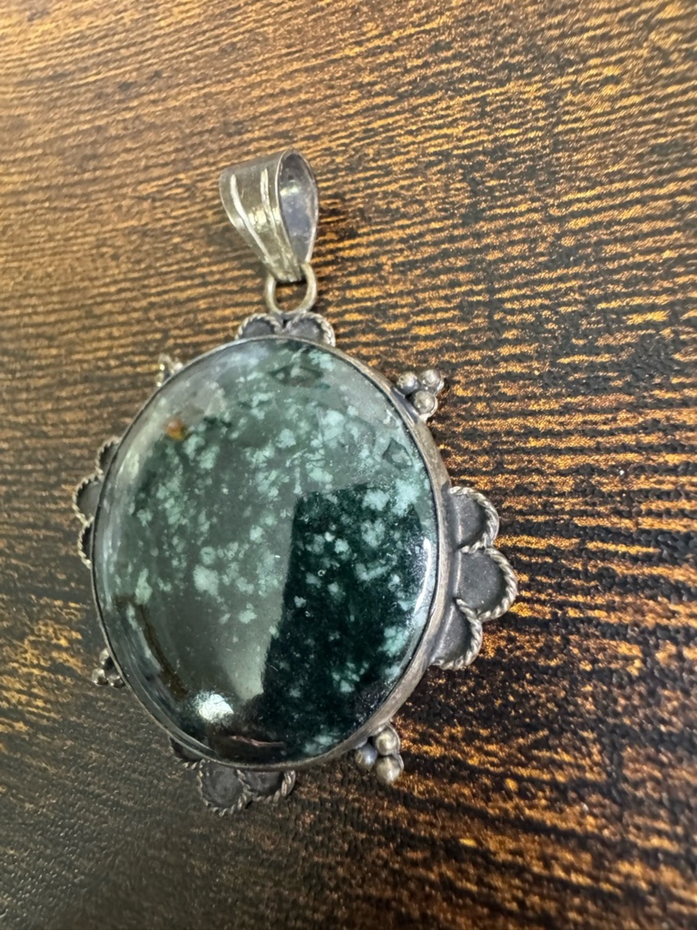 Green Moss Agate Round Pendant Sterling Silver 925 - Picture 7 of 9